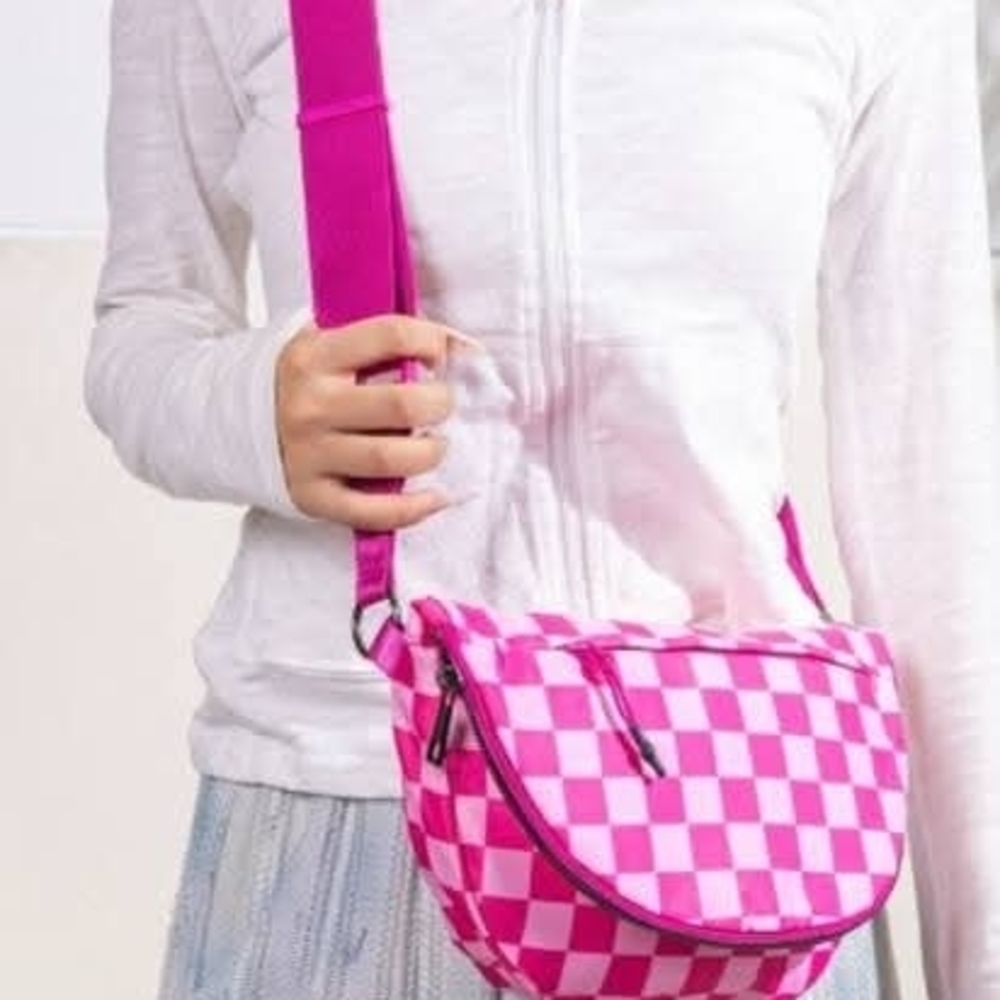 Pink Checkered Crossbody Bag